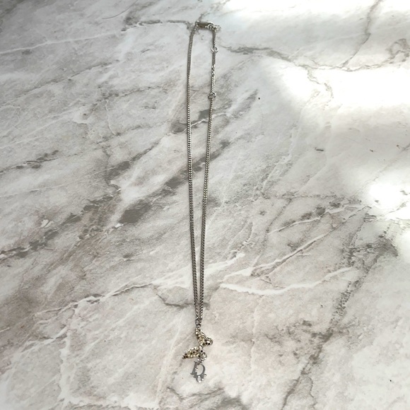 Dior silver crystal butterfly necklace